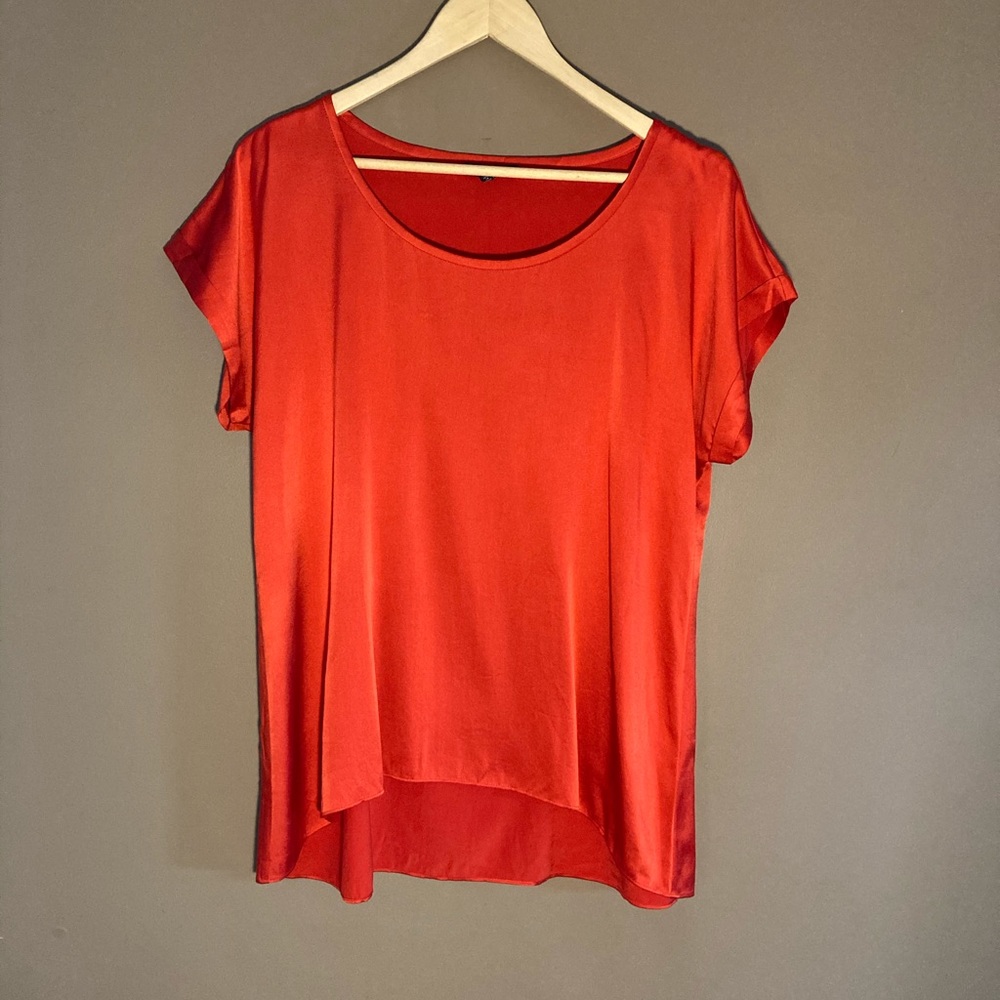 Eileen Fisher 95% silk red blouse